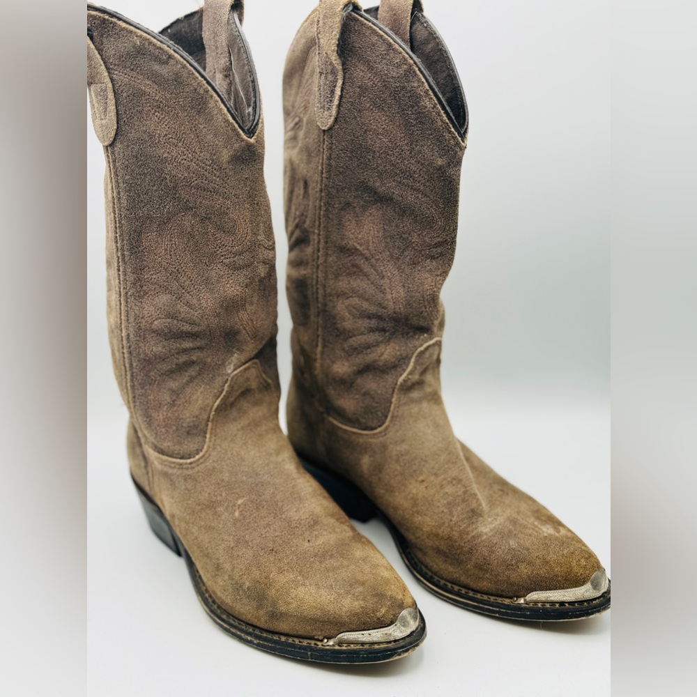 DOUBLE H - Suede Brown Leather- Western Cowboy Boots 1.75” Heel Steel Toe US 7